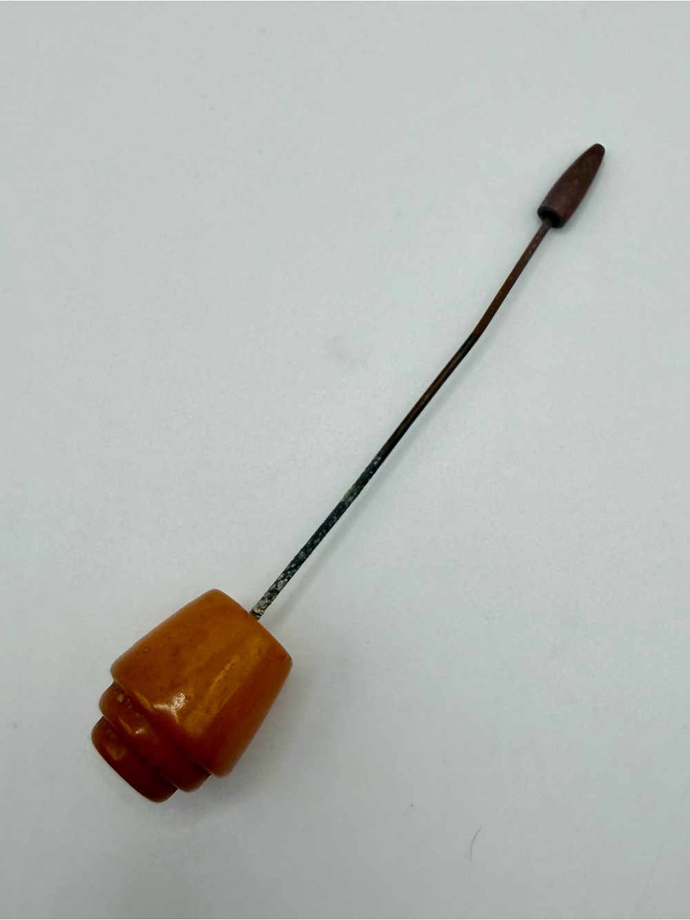 Butterscotch Amber Bakelite Hat Pin Stepped Geometric Cap Stick Art Deco Jabot